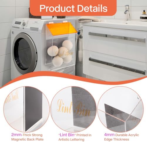 Picowe Magnetic Laundry Storage, Large Clear Acrylic Lint Holder Bin - Image 3