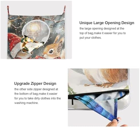 Christmas Squirrels Watercolor White Door Hanging Laundry Hamper Bag - Image 4