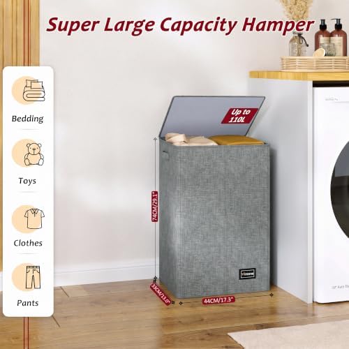 110L Laundry Hamper with Lid, Reinforced Sturdy Large Laundry Hamper with - Image 2