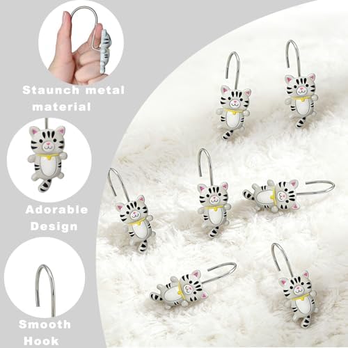 12 PCS Cat Shower Curtain Hooks, Decorative Shower Curtain Hooks Hand-Painted - Image 5