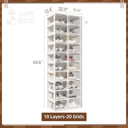 ANTBOX Collapsible Shoe Boxes Clear Plastic Stackable, Quick Setup Drop Front - Image 3
