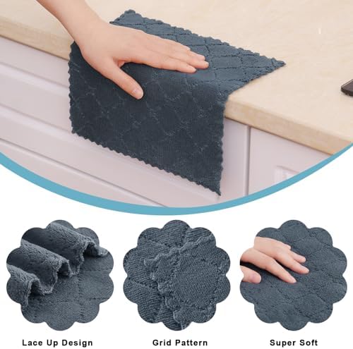 Homaxy 12 Pack Super Soft & Absorbent Dish Cloths, Dark Grey - Image 2