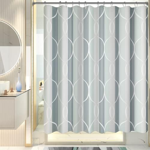 AmazerBath Shower Curtain Sets, Washable Cloth Geometric Green-Grey Stripped - Image 7