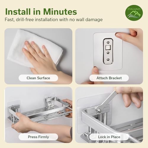 EVALAND Self Adhesive Shower Caddy Organizer 2-Pack No-Drill Storage - Image 4