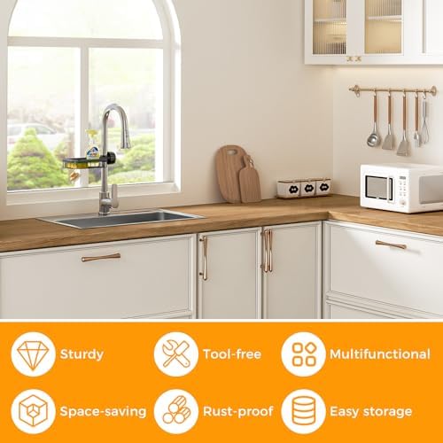 LONIN Sponge Holder Over Faucet Kitchen Sink Caddy Organizer, Stainless Steel - Image 2