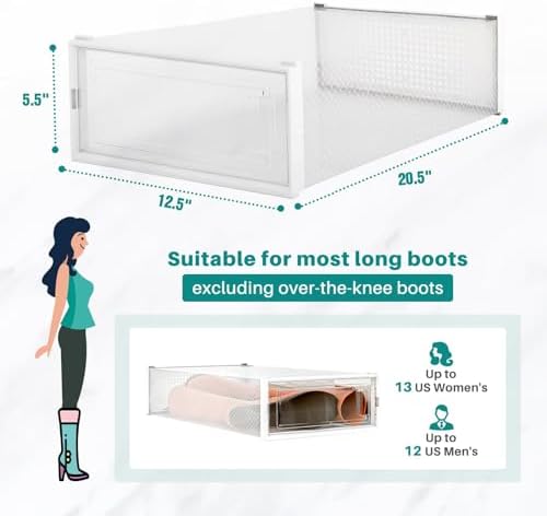 4-Piece Boot and Shoe Storage Box, Stackable Clear Plastic Shoe Box, - Image 3