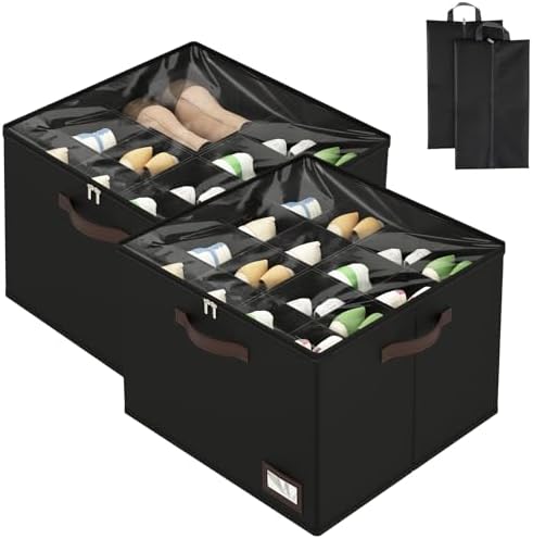 OIAHOMY 2 Pack Shoe Organizer for Closet, Large Foldable Shoe Storage Bins by MasterofSpaceOptimization