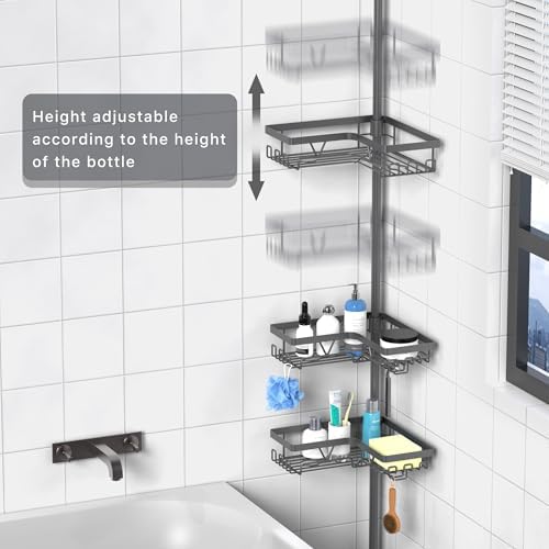 KEGII Corner Shower Caddy Tension Pole, Bathroom Rack, Dark Gray - Image 2