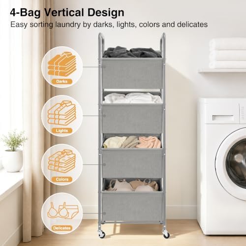 STO STO 4-Tier Vertical Rolling Laundry Hamper, Removable Bags - Image 4