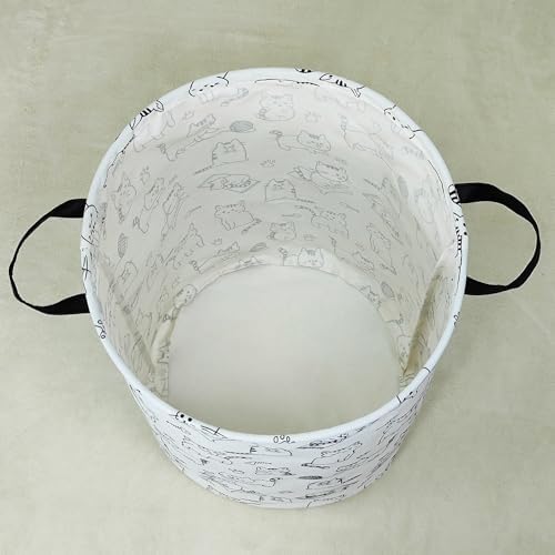 Round Laundry Basket Collapsible Storage Hamper Organizer Cat - Image 7