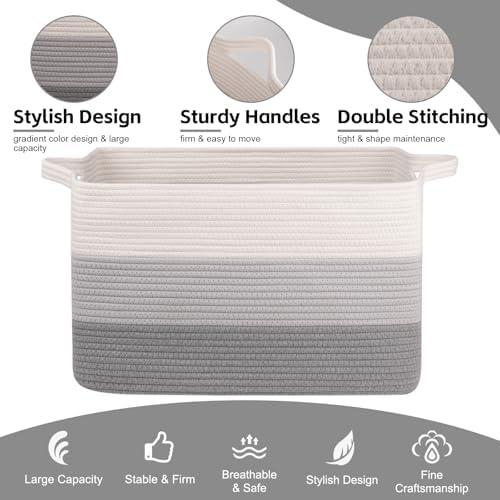 OIAHOMY Extra Large Blanket Basket, 95L Cotton Rope Woven Laundry Basket - Image 6