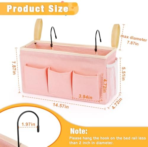 Lilithye Bedside Caddy, Bedside Storage Bag Hanging Organizer - Image 3
