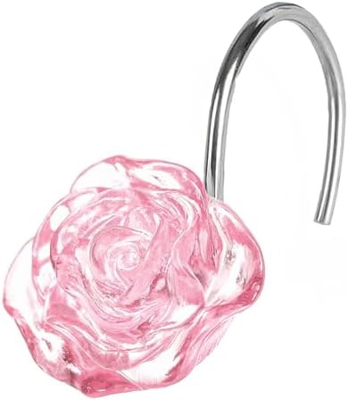 Pink Rose Shower Curtain Hooks: Cute Flower Bathroom Curtain Rings by PopKozzi