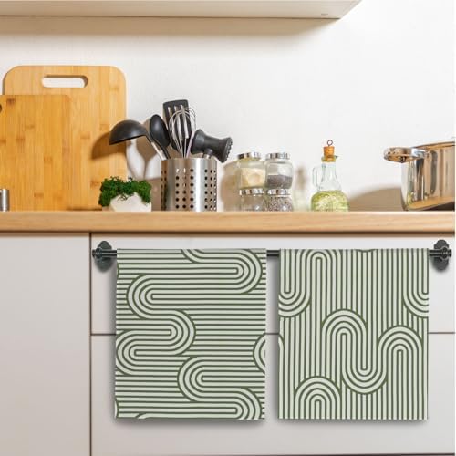 Sage Green Boho Abstract Kitchen Towels, Contemporary Minimalist Dish Tea Towels - Image 3