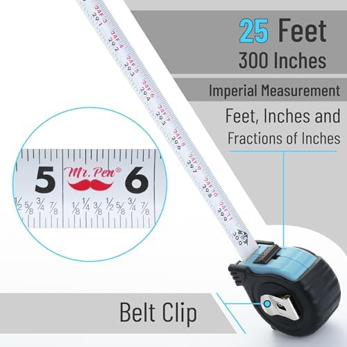 Mr. Pen- Retractable Tape Measure 25 ft, 2 Pack, Sky Blue, Easy Read - Image 3