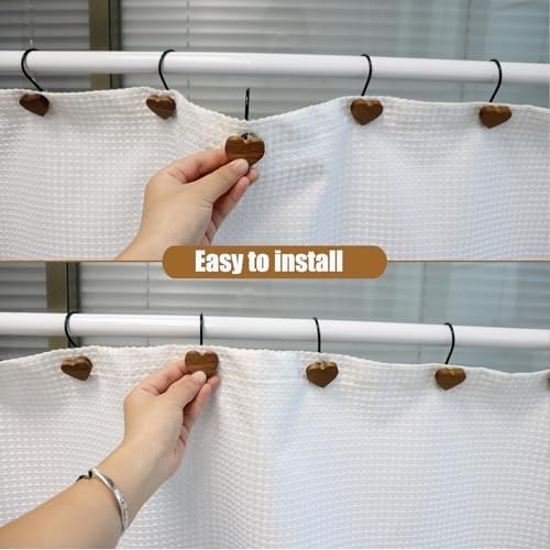 Shower Curtain Hooks, Wood Decorative Shower Curtain Rings, Modern Round Log - Image 5