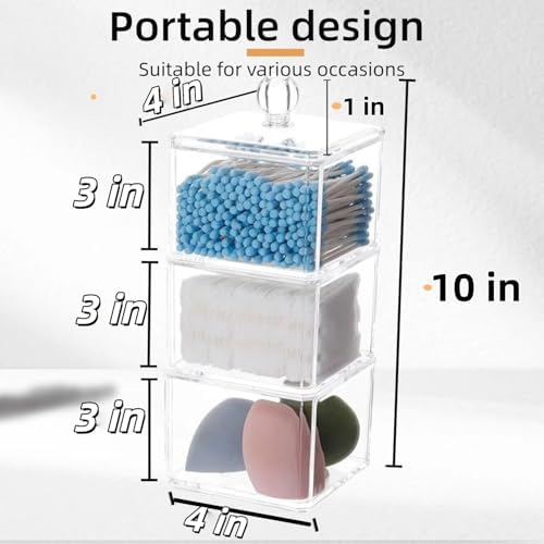 Stackable Square Acrylic Cotton Ball Holder Q-tip Holder Bathroom Swab Dispenser - Image 2