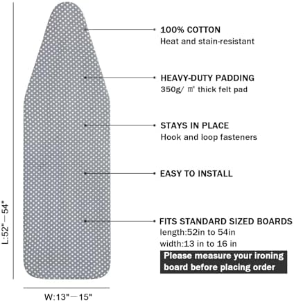 Ironing Board Cover and Pad Standard Size 15 x 54, 3 Pairs of Hook and Loop - Image 2