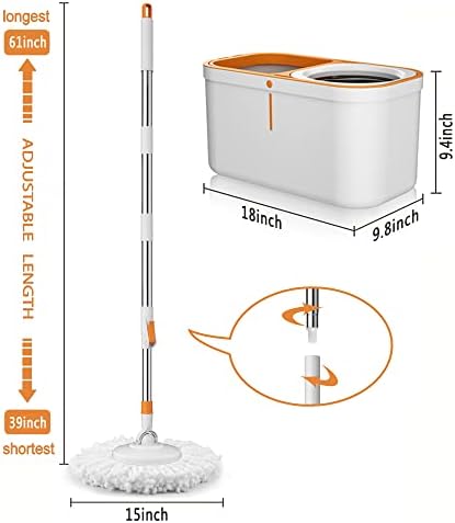 Spin Mop 61in Long Handle 5 Refills Large Floor Mop and Bucket Set System - Image 2