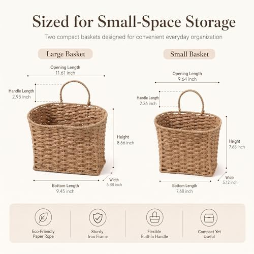 Coeusy Set of 2 Hanging Basket, Paper Rope Wall Basket - Image 3