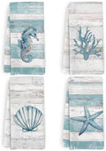 Beach Coastal Kitchen Towels and Dishcloths Set of 4, Lake House Nautical by HFXHANGD