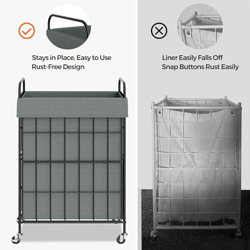 90L Laundry Hamper with Wheels, Laundry Basket with Handle and Liner Bag - Image 3
