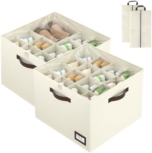 OIAHOMY 2 Pack Shoe Organizer for Closet, Large Foldable Shoe Storage Bins by MasterofSpaceOptimization