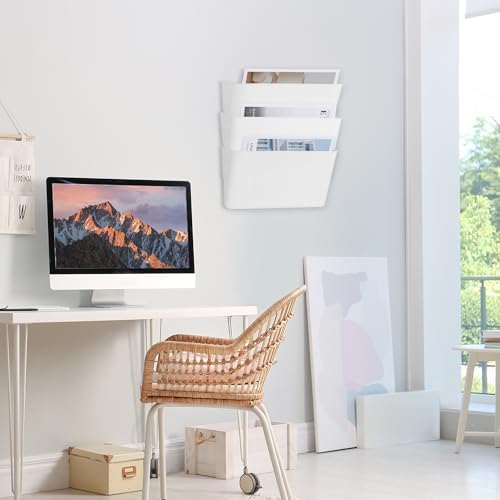 EASEPRES 3 Pack White Plastic Single Pocket Hanging File Organizer, Wall Mount - Image 5