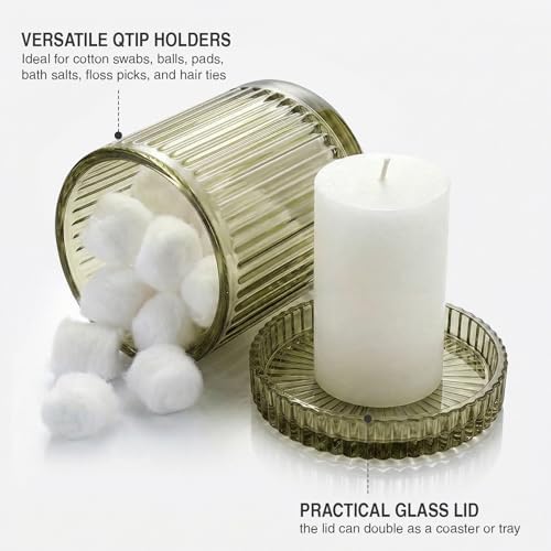 Olive Green Thick Glass Bathroom Qtip Holder, 2 Pack - Image 3