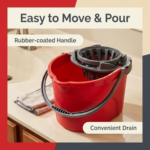 Mop Bucket with Wringer and Handle, 2.5 Gallon Floor Cleaning Bucket Red - Image 4