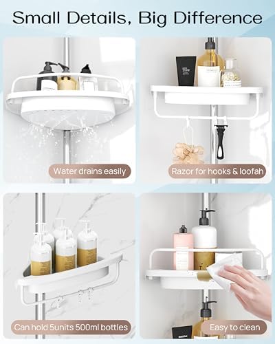 ALLZONE Corner Shower Caddy Tension Pole, Extendable Rustproof Stainless Steel - Image 6