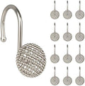 Sunlit Brushed Nickel 3D Beaded Mesh Shower Curtain Hooks, Metal Home by Sunlit
