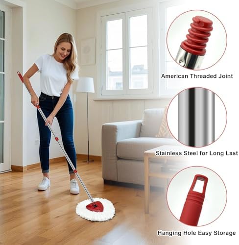 Spin Mop Handle Mop Heads Mop Base Mop Scruby Brush Replacement Sets Combo - Image 6