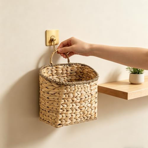 Set of 2 Woven Hanging Basket, Water Hyacinth Handmade Wicke Hanging Wall - Image 5