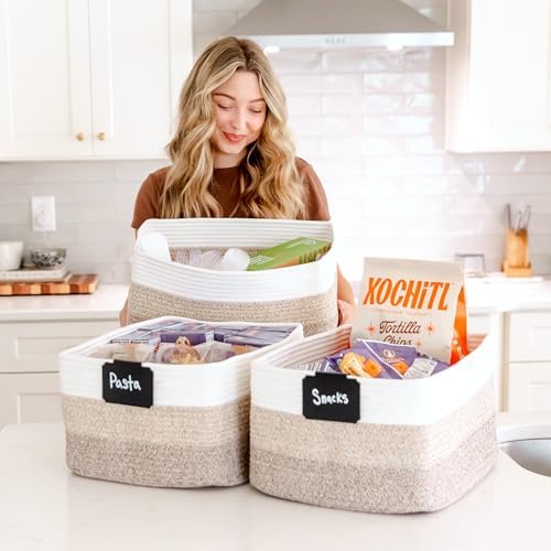 NaturalCozy Storage Baskets 16.8”x13”x7.6” Cotton Rope Woven Baskets - Image 4