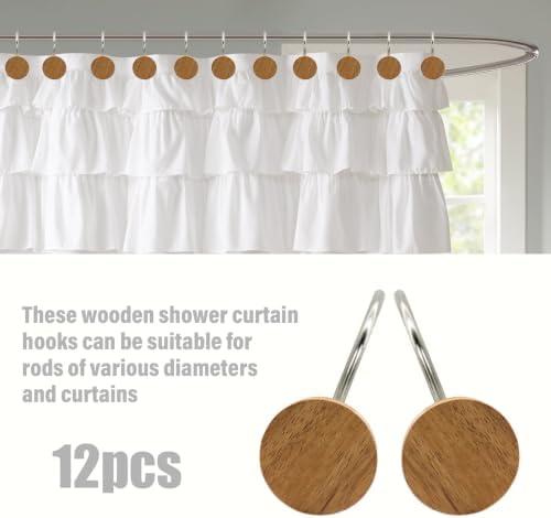 Shower Curtain Hooks, Wood Decorative Shower Curtain Rings, Modern Round Log - Image 4