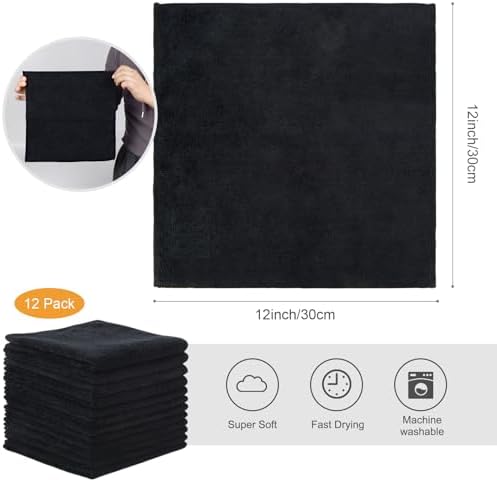 SINLAND Microfiber Cleaning Cloth Kitchen Dish Cloths 12x12in 12 Pack Black - Image 2
