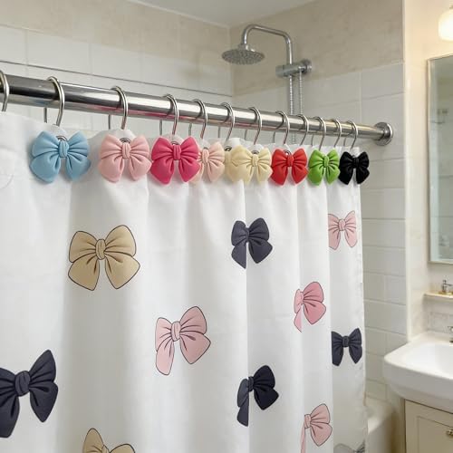Two Fish Home Fashions Set of 12 Decorative Colourful Bowknot Shower Curtain - Image 2