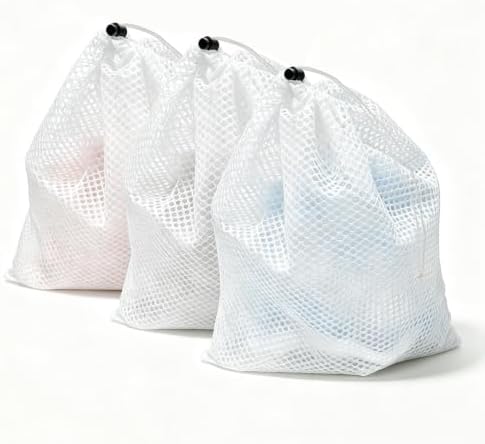 Mesh Drawstring Laundry Storage Bags by Smowfes