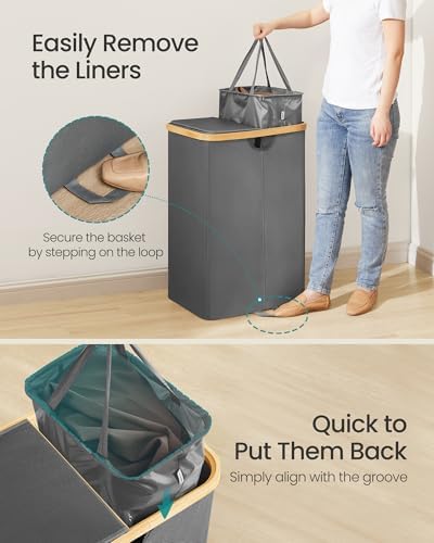 SONGMICS Laundry Hamper with 2 Lids, 150L Laundry Basket，2 Compartments - Image 5