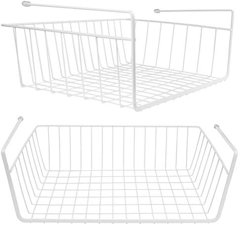 Tebery 2 Pack White Under Shelf Wire Basket Hanging Storage Baskets, Under by Tebery
