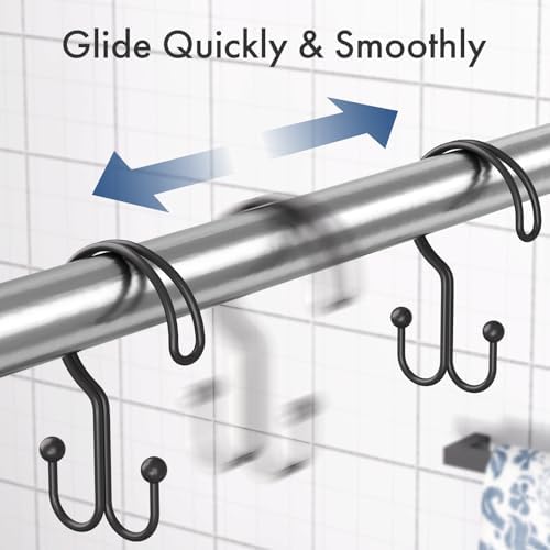 Bathway Black Shower Curtain Hooks Ring, Rust Proof Metal Shower Hooks - Image 7