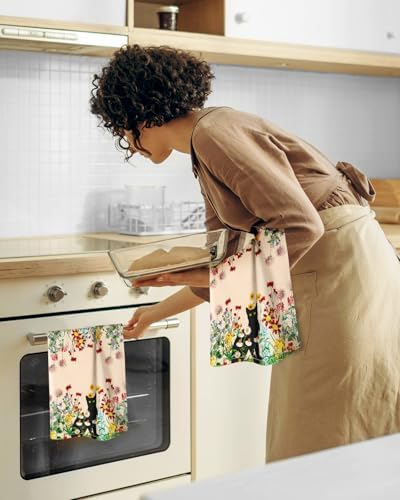 Miss Adola 150GSM Flour Sack Kitchen Towels Set of 2, Flower Cats - Image 6
