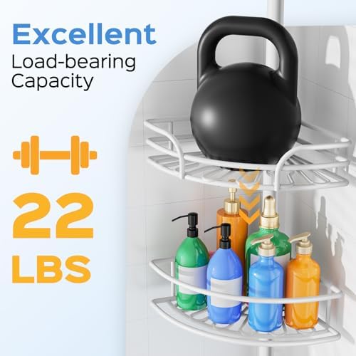 HAMITOR Corner Shower Caddy Tension Pole, Bathtub Adjustable No-Drill Shelf - Image 4