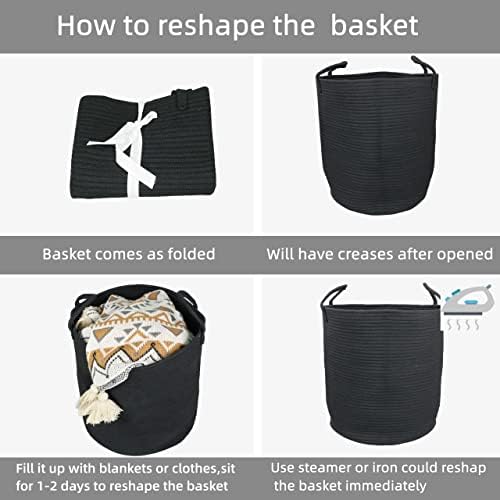 XUANGUO Black Cotton Rope Laundry Basket Hamper - Image 6