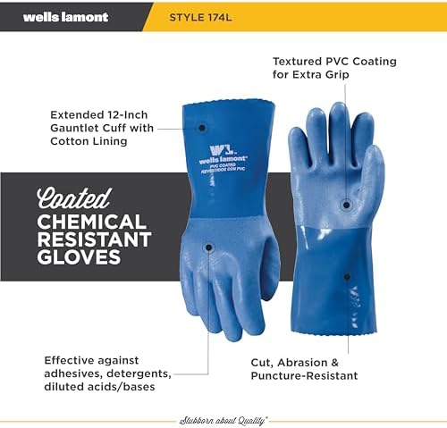 Wells Lamont PVC Chemical Resistant Gloves, Textured Grip, Gauntlet Cuff - Image 2