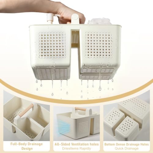 JiatuA Portable Shower Caddy Basket Plastic Caddy Organizer Small Beige - Image 3