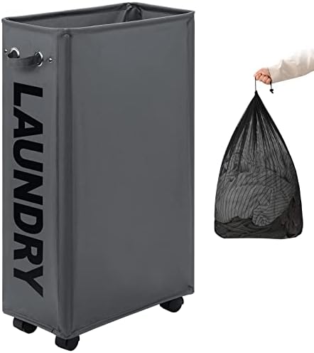 DOKEHOM 29" Enlarged Slim Rolling Laundry Basket Hamper on Wheels by DOKEHOM