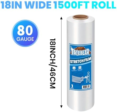 TAPEBEAR Stretch Wrap Film 18" x 1500Ft Shrink Wrap Roll Industrial Strength - Image 6