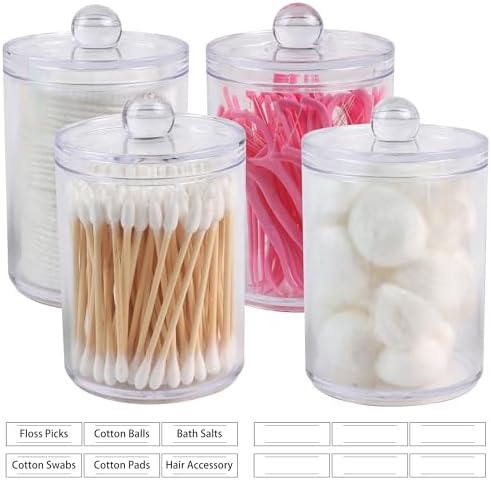 4 Pack Acrylic Qtip Holder Dispenser, Canisters Apothecary Jar Set - Image 5